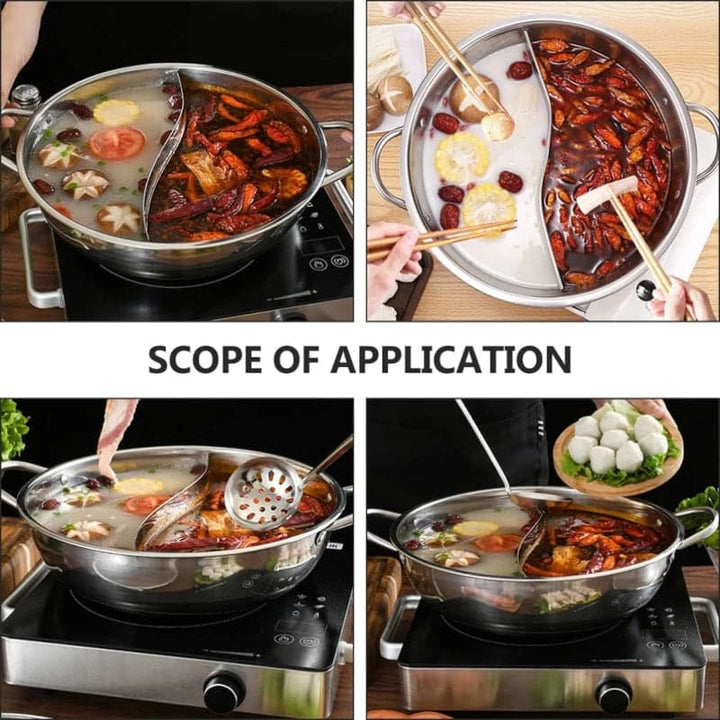 Olla de acero inoxidable doble cara con utensilios de cocina