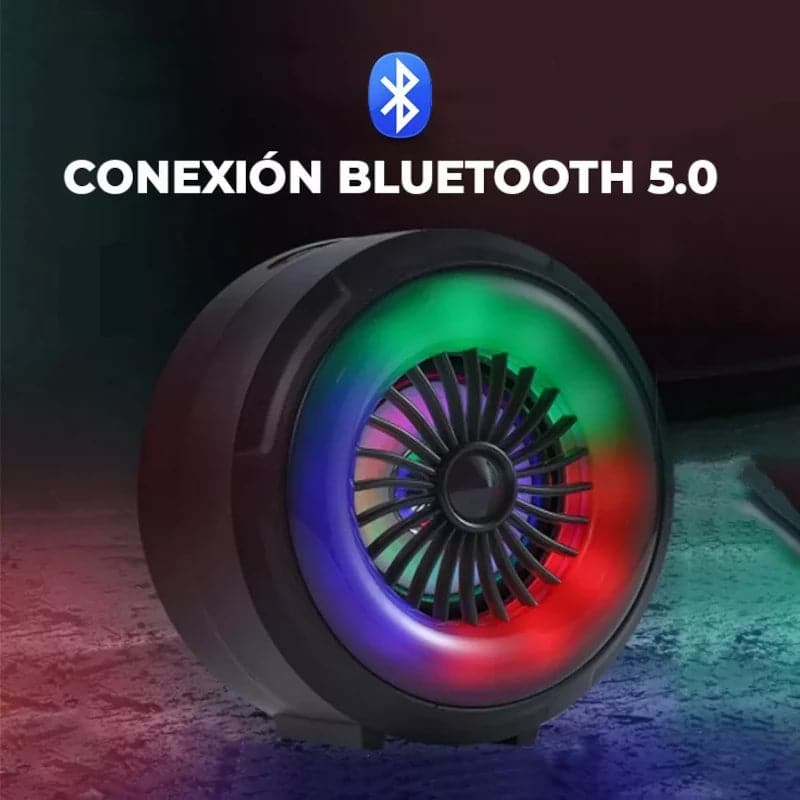 Parlante portátil con bluetooth, micro SD, USB y Aux con luces RGB