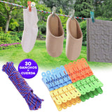 Set 30 Pinzas Para Colgar Ropa y Cuerda Tendedero JS220221