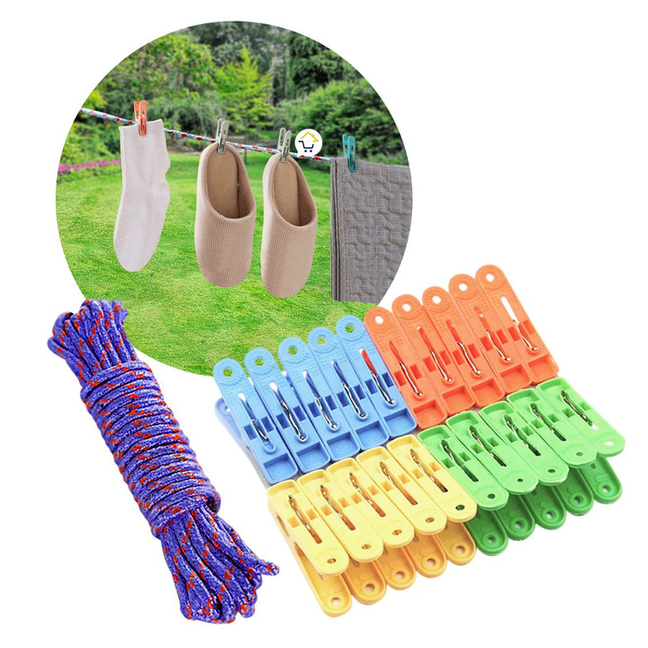 Set 30 Pinzas Para Colgar Ropa y Cuerda Tendedero JS220221