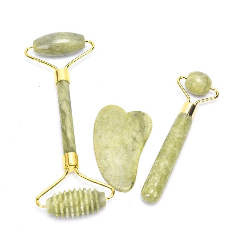 Set 2 Rodillos Masajeadores Faciales + Piedra Gua Sha