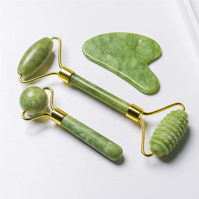 Set 2 Rodillos Masajeadores Faciales + Piedra Gua Sha