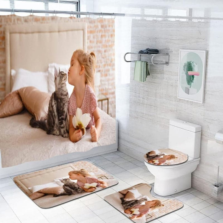 Set De Baño 3 Piezas + Cortina Impermeable