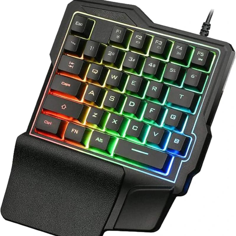 Teclado gamer de una mano retro iluminado con colores y conexión USB