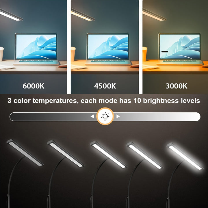 1pc Lámpara de escritorio LED de 160, USB 10W Súper brillante Lámpara de pinza regulable, 3 temperaturas de color y 10 niveles de brillo Lámpara de mesa, Lámpara de oficina para estudio de oficina en casa