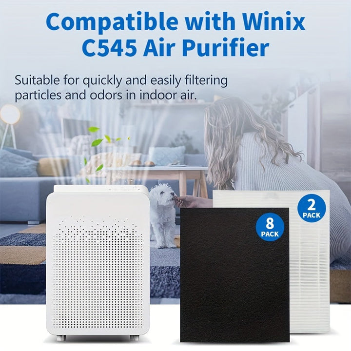 Filtro C545 para Winix C545 Filtro S, 2 Filtros True HEPA + 8 Filtros de Carbón Activado Número de Pieza 1712-0096-00 y 2522-0058-00