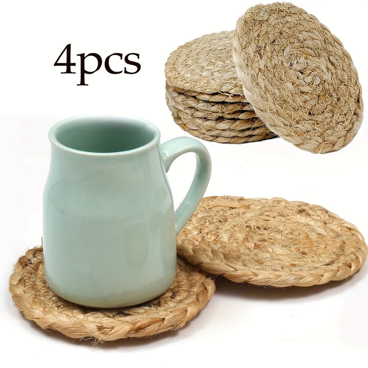 4 piezas de cojines de mesa de alta calidad, tejidos naturalmente, estilo rústico de granja, cojines aislados, cojines boho, cojines de rafia tejidos para sala de comedor y decoración del hogar, estilo boho rústico, perfectos para bodas y eventos.