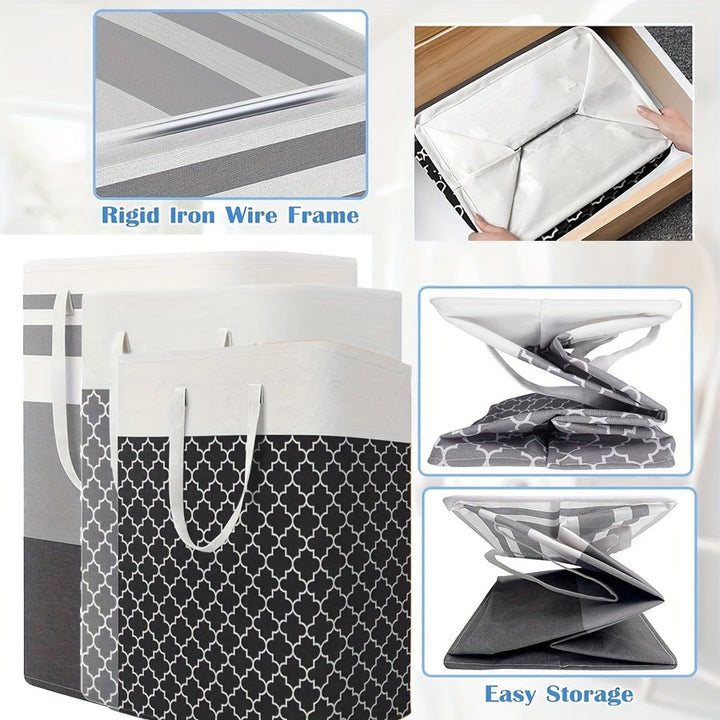 Canasta Grande Plegable para Ropa de 1 Pieza - Independiente, Poliéster Duradero, Elegante Patrón Geométrico en Blanco y Gris - Perfecta para Ropa, Juguetes y Almacenamiento en el Dormitorio - Ideal para Residencias Estudiantiles y Familias, Edad 14+
