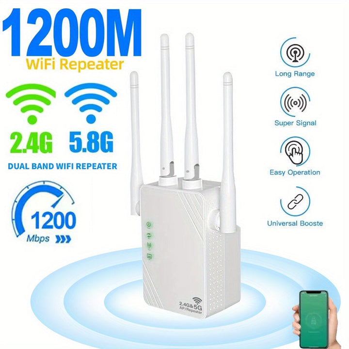 OURLIFE 1200m Repetidor inalámbrico de alta velocidad 2.4G+5G con doble banda, amplia cobertura, penetración de paredes y señal fuerte, adecuado para edificios de varios pisos, villas y oficinas.