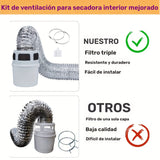 Colector de Pelusa de Secadora, Kit de Ventilación Interior con Cubo Filtro y Tubo de Aluminio Flexible de 10.16 cm para Secadora Eléctrica