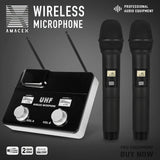1pc AmaceX KU-63 Sistema de micrófono inalámbrico profesional UHF, sistema de karaoke portátil de 2 canales con captación omnidireccional, conector de 3,5 mm, fuente de alimentación de 110-130V, enchufe de EE. UU., no requiere batería