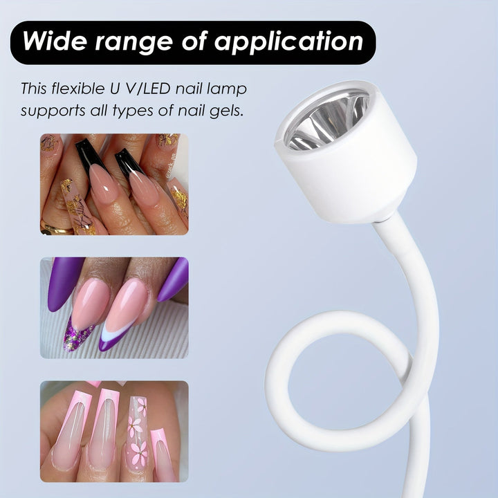 Secador de uñas LED mini portátil - Lámpara de secado rápida con carga USB, diseño plegable y flexible para esmalte de gel y pegamento, esencial para manicura de arte de uñas femenino, lámpara de uñas de gel