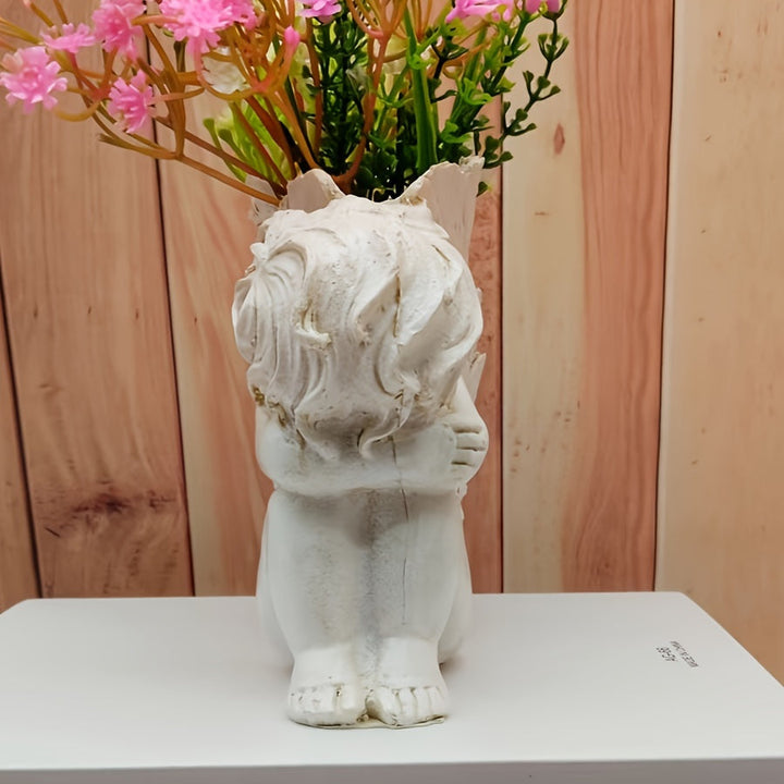 1pc Jarrón Moderno de Resina de Ángel Niño - Forma de Trompeta, Sin Batería con Diseño Detallado de Alas para Decoración Elegante del Hogar