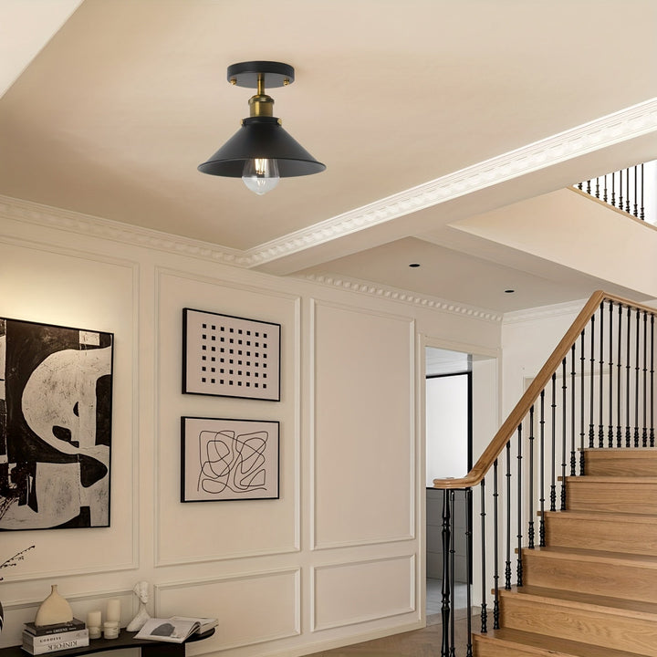 Luz de techo semi-inclinada industrial, pantalla de metal negro, excluyendo bombilla, equipo de iluminación para cocina de granja, pasillo de comedor y entrada (1 juego/2 juegos)