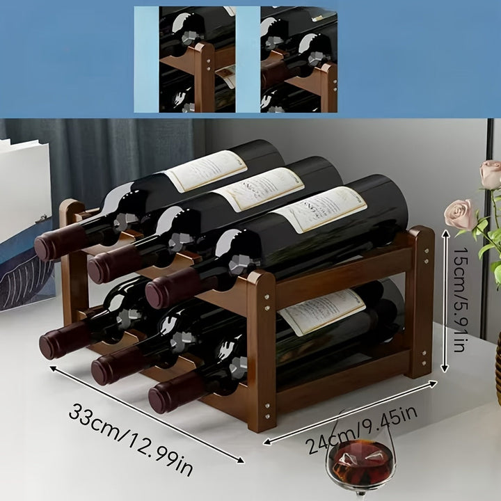 Estantería de Almacenamiento para Vino de Bambú Multinivel - Diseño Moderno Minimalista, Fácil Montaje, Soporte de Escritorio Ahorrador de Espacio para 6 Botellas, Bambú de Alta Calidad y Acabado Elegante para Decoración de Hogar u Oficina