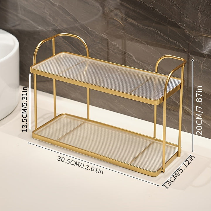 Organizador de Baño de Doble Capa - Estante de Almacenamiento de Cosméticos de Hierro y Acrílico a Prueba de Óxido para Tocador, Soporte Multifuncional para Gel de Ducha, Decoración y Accesorios de Baño
