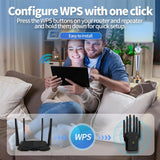 Amplificador de Señal WiFi Momoor, Potencia de Penetración Fuerte, Puede Conectar hasta 35 Dispositivos, 4 Antenas de Alta Ganancia, Cobertura de 9.14 metros, Puerto Ethernet, Configuración con Un Solo Clic, Adecuado para Hogar, Oficina, Café