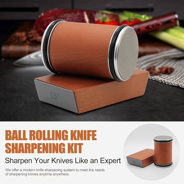 Kit de Afilado con Rodillo - 2 Ángulos Magnéticos a 15°, 20°, Práctico y Duradero para Diversas Cuchillas con Discos de Esmeril de Diamante, ¡Un Regalo para Tu Familia!