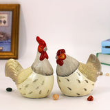 Juego de 2 figuras de gallo y gallina de cerámica artesanal, decoración de pollo, no eléctrico, para interiores y exteriores, varios tipos de habitaciones, decoración de cocina rústica, decoración para el hogar, regalo de casa nueva