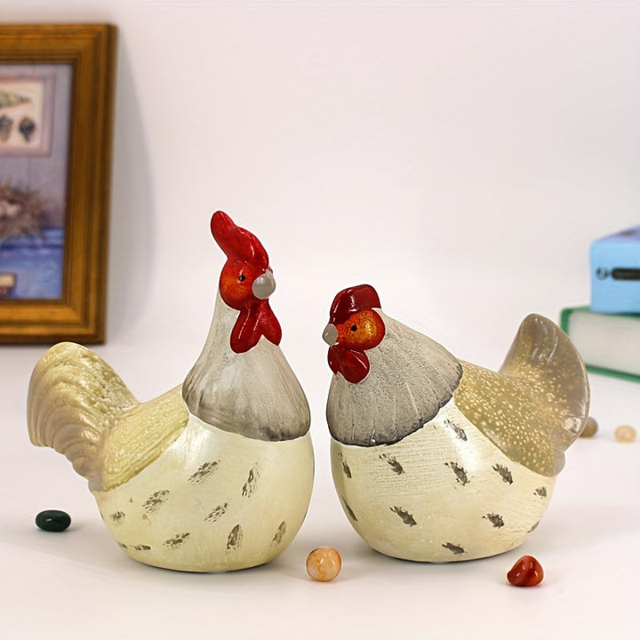 Juego de 2 figuras de gallo y gallina de cerámica artesanal, decoración de pollo, no eléctrico, para interiores y exteriores, varios tipos de habitaciones, decoración de cocina rústica, decoración para el hogar, regalo de casa nueva