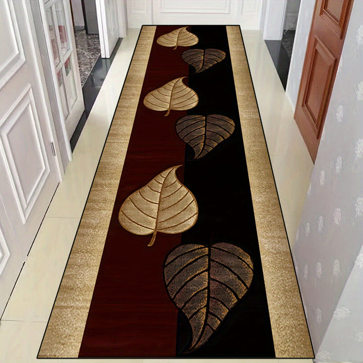 1 pieza de alfombra de área con diseño de hoja de arce elegante - Alfombra de terciopelo de diamante dorado de alta calidad, antideslizante, lavable en máquina, alfombra rectangular para pasillos de hogar y hoteles, decoración de cocina, alfombra de entr