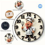 Reloj de Pared Colgante de Madera con Diseño de Cocina del Chef Feliz en 2D, Silencioso, Adecuado para Sala de Estar, Dormitorio, Decoración de Habitaciones, Hogar, Oficina, Día de San Valentín, Festivales, Artículo de Regalo, Batería No Incluida