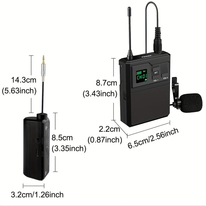 Sistema de micrófonos inalámbricos doble con receptor recargable, entrada de 3.5mm, control de volumen y clip para smartphones, bocinas PA, grabación, enseñanza, iglesia y vlogging - Negro, micrófono inalámbrico para cantar