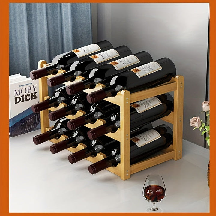 Soporte para Vinos de Bambú Natural de 2 Niveles con Acabado Pulido - Estantería Multifuncional Ahorradora de Espacio para Hogar y Cocina, Fácil Montaje, Diseño Sin Metal, Organizador de Cocina, Decoración Elegante