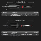 Juego de herramientas de jardinería, azada de acero al carbono grueso, juego de herramientas de jardín para remover malezas, pala de suelo, tridente de tres dientes para aflojar el suelo, herramienta para remover plantas en macetas, kit de camping para l