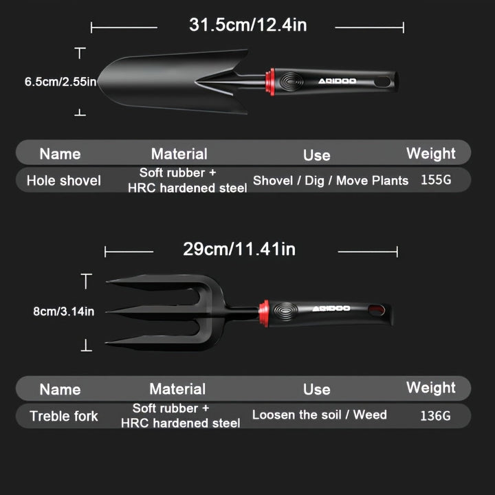 Juego de herramientas de jardinería, azada de acero al carbono grueso, juego de herramientas de jardín para remover malezas, pala de suelo, tridente de tres dientes para aflojar el suelo, herramienta para remover plantas en macetas, kit de camping para l