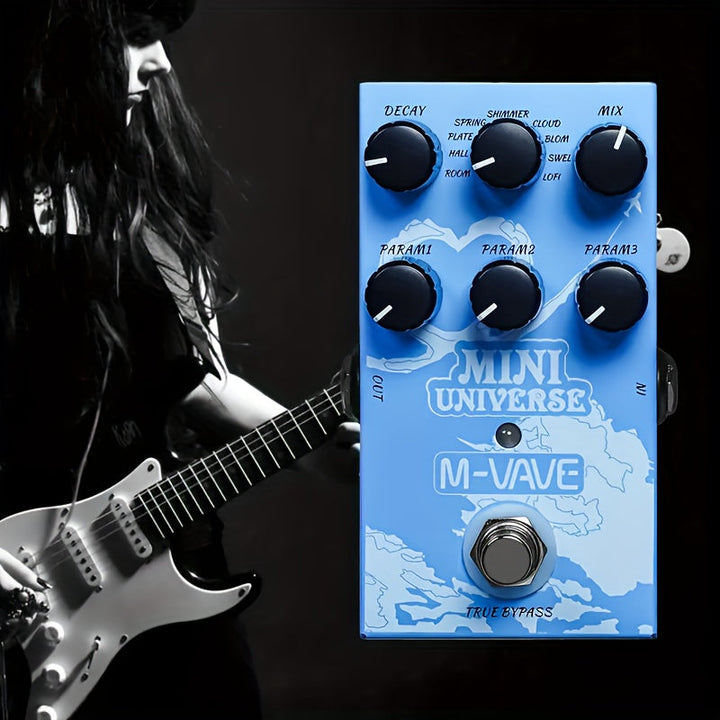 Pedal de Reverb Digital M-VAVE para Guitarras Eléctricas - 9 Efectos de Sonido, Alimentación USB y DC, Pedal Compacto Azul con Potenciómetros para Todo Estilo Musical - Mejora el Tono, Regalo Perfecto para Musicians