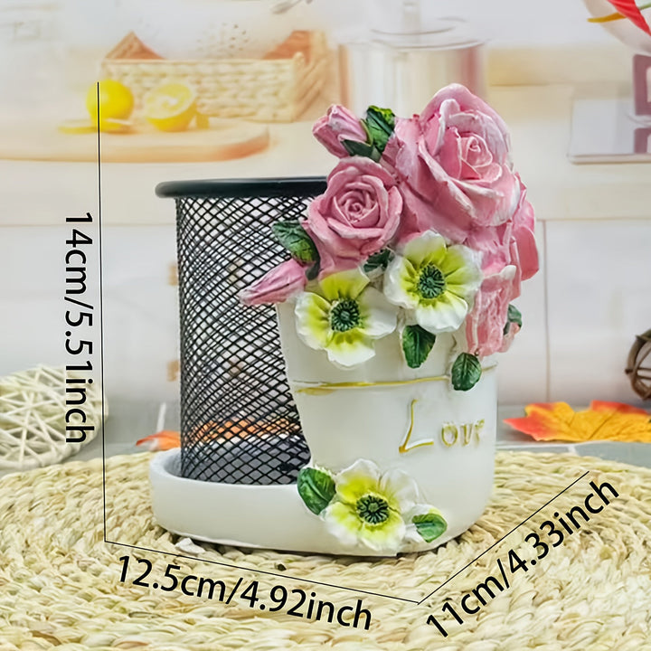 1pc Jarrón de rosas de acero inoxidable con diseño "Amor" - Elegante arreglos de rosas y margaritas, perfecto para sostener cubiertos y decorar tu hogar, decoración de cocina | Decoración romántica | Jarrón de acero inoxidable, decoración de flores