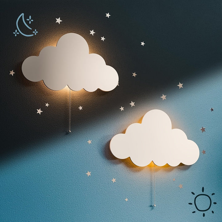 1pc Lámpara de Pared Flotante Nube - Luz Nocturna Metálica con Batería y LED Blanco Cálido, Decoración de Estrella y Luna para Guardería, Habitación Infantil, Baby Shower - Luz de Nube de Dibujos Animados Artística, Sin Necesidad de Enchufe, Idea de Rega