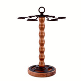 Elegante estante para copas de vino de mesa con estilo europeo de hierro pulido con acento de madera, duradero soporte para botellas decorativo para bares y hogares con colgador de vidrio incorporado - Capacidad para 6 copas