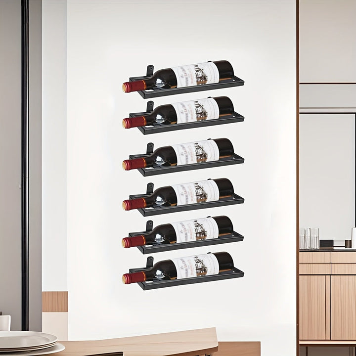 Soporte de Vino Montado en Pared - Diseño Minimalista Moderno para 6 Botellas, Hierro Elegante y Ahorrador de Espacio para Cocina, Comedor o Bar - Organizador de Botellas con Almacenamiento Seguro, Construcción Robusta y Funcional