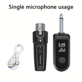 Adaptador inalámbrico para micrófono dinámico, sistema inalámbrico de micrófono 2.4Ghz XLR con 1 receptor + 2 transmisores, enchufe de 6.35mm, recargable, para mezcladora de audio, altavoz de micrófono dinámico, mezclador de sonido y amplificador
