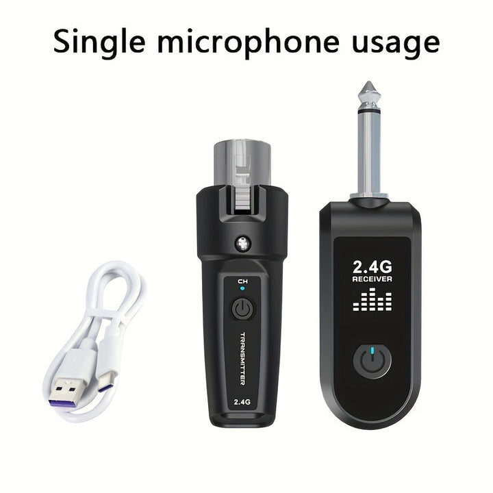 Adaptador inalámbrico para micrófono dinámico, sistema inalámbrico de micrófono 2.4Ghz XLR con 1 receptor + 2 transmisores, enchufe de 6.35mm, recargable, para mezcladora de audio, altavoz de micrófono dinámico, mezclador de sonido y amplificador