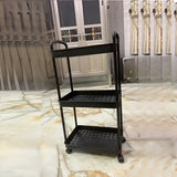 Carrito de Almacenamiento Rodante de Plástico Blanco de 3 Niveles con Asa - Organizador Multiusos para Cocina, Baño y Dormitorio - Estantes de Malla Duraderos para Acceso Fácil, Carro Utilitario Móvil | Almacenamiento Moderno | Almacenamiento Ventilado