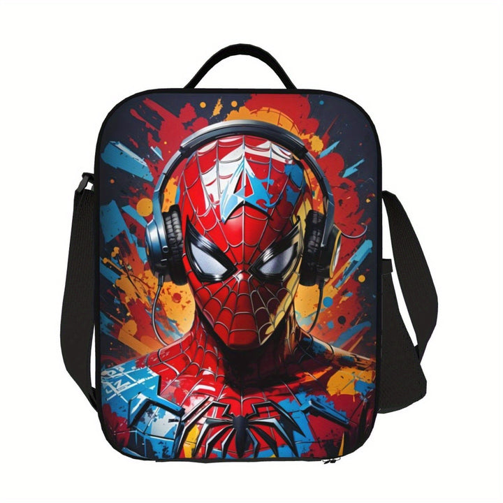 1 bolsa térmica de almuerzo Marvel Spider-Man, diseño vibrante de superhéroe, bolsa térmica sin contacto con alimentos para trabajo, escuela o picnic, poliéster duradero, solo lavado a mano, cierre con cremallera segura, diseño de personaje de caricatura