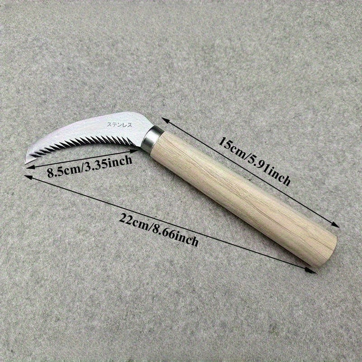 Cuchillo de jardín con filo de 30 grados, hoja de acero inoxidable y mango de madera - Herramienta de jardinería ergonómica para podar, rastrillar, cortar raíces - Diseño duradero y resistente a la herrumbre, no necesita batería, herramienta de jardinerí
