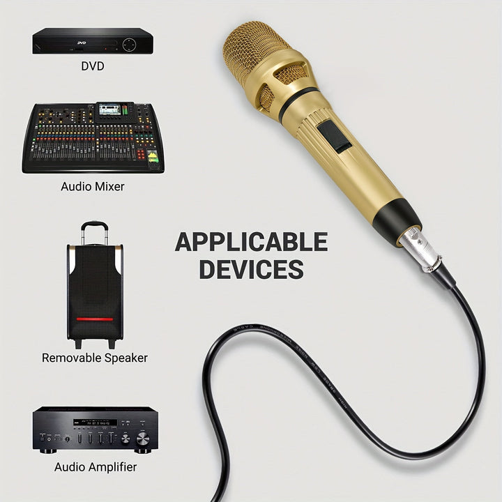 Micrófono negro y dorado Heikuding con cable XLR de 3 metros/9,8 pulgadas - Micrófono dinámico para cantar, karaoke, amplificadores y mezcladores, diseño clip-on, construcción metálica duradera, accesorio para cantar, estilo elegante, audio de alta calid
