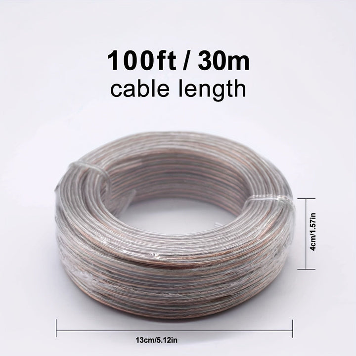 [Cable de Bocina Transparente 22 AWG] Cable de Bocina Transparente 22 AWG - 1 Rollo de 50 FT/100 FT/328 FT, Adecuado para Sistemas de Sonido Estéreo, Bocinas de Cine en Casa, Sonido Envolvente y Radios