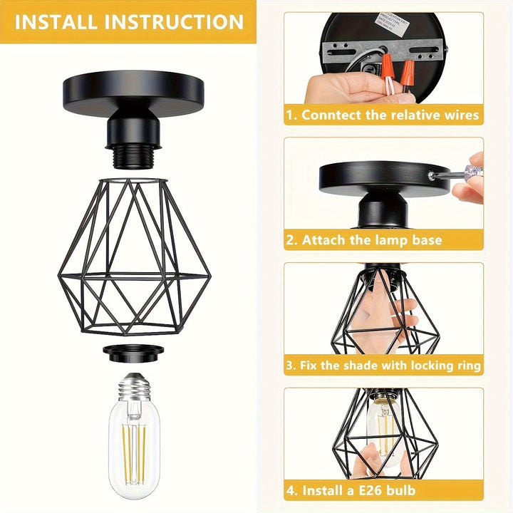 2pcs-Luz de Techo Media Incrustada, Luz de Techo de Pasillo Negra, Araña de Metal Estilo Granja, Luz de Techo Moderna para Cocina, Porche y Dormitorio