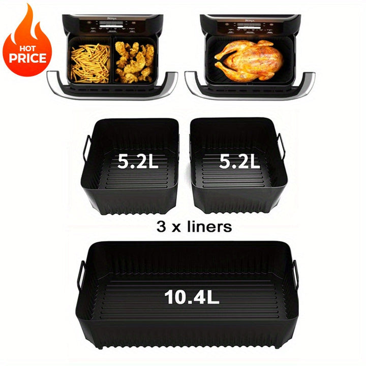 Bandja de aire de silicona rectangular, antiadherente, reutilizable, bandeja de horno para hornear, sartén para parrilla de pizza, caliente, con cesta de revestimiento para freidora Ninja Af500, para freidora de aire, horno para hornear