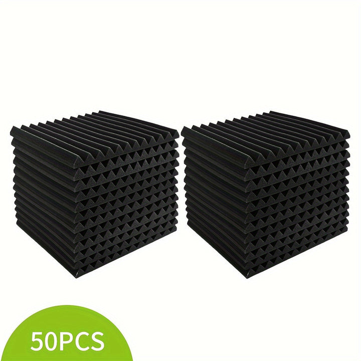 50pcs Paneles de Espuma Acústica en Forma de Cuña para Estudios de Grabación - 1"x12"x12" Esponja de Tratamiento de Absorción de Sonido a Prueba de Fuego