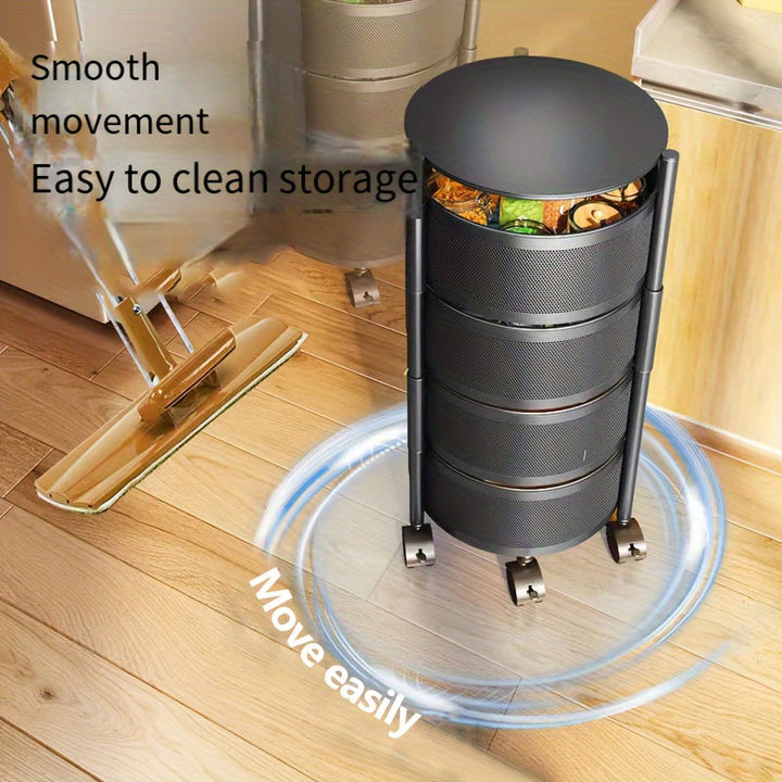 Carrito organizador de almacenamiento móvil giratorio de 3 niveles, carro de servicio de metal de malla con ruedas, estante independiente multiusos para cocina, baño, frutas, verduras, bocadillos - No requiere ensamblaje