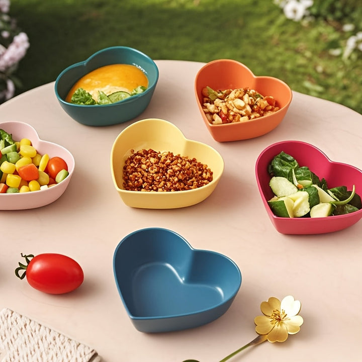 6 platos de plástico en forma de corazón, platos para encurtidos, platos para salsa de carne, recipientes para condimentos, tazones para salsa de queso, platos creativos para salsa de tomate, platos irrompibles para salsas, ideales para acompañamientos,