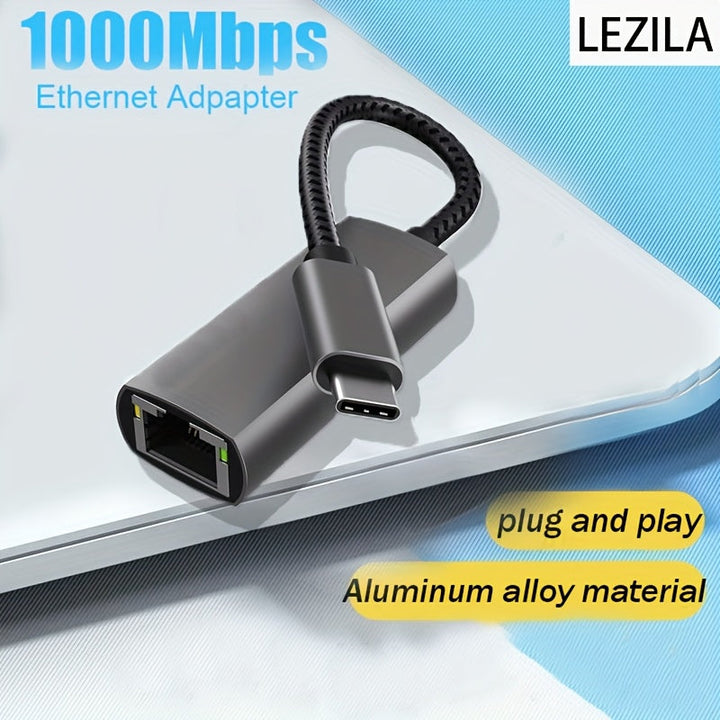 Adaptador Ethernet USB-C, Conector USBC a RJ45 LAN, Tasa de Transferencia de Datos 1Gbps, Carcasa de Aleación de Aluminio, Resistente al Caída, Disipación Rápida del Calor, Sin Sobrecalentamiento, Compatible con Chrome OS, Linux y MacOS, Redes de Oficina