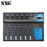 Consola de mezcla portátil de 7 canales NXG con puertos USB y MP3, alimentación fantasma de 48 V, construcción de aleación, funcionamiento con fuente de alimentación, enchufe estadounidense de 110-130 V, mezclador de audio profesional para grabaciones y