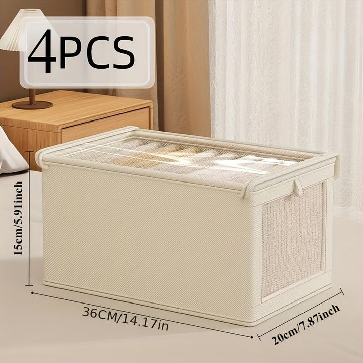 4 piezas, bolsas de almacenamiento de ropa de tela Oxford impermeable, con ventana pequeña, diseño moderno con tapa abatible, versátiles, para edredones, almacenamiento abierto, organización del hogar, debajo de la cama, sistema de armario, cajas, almace